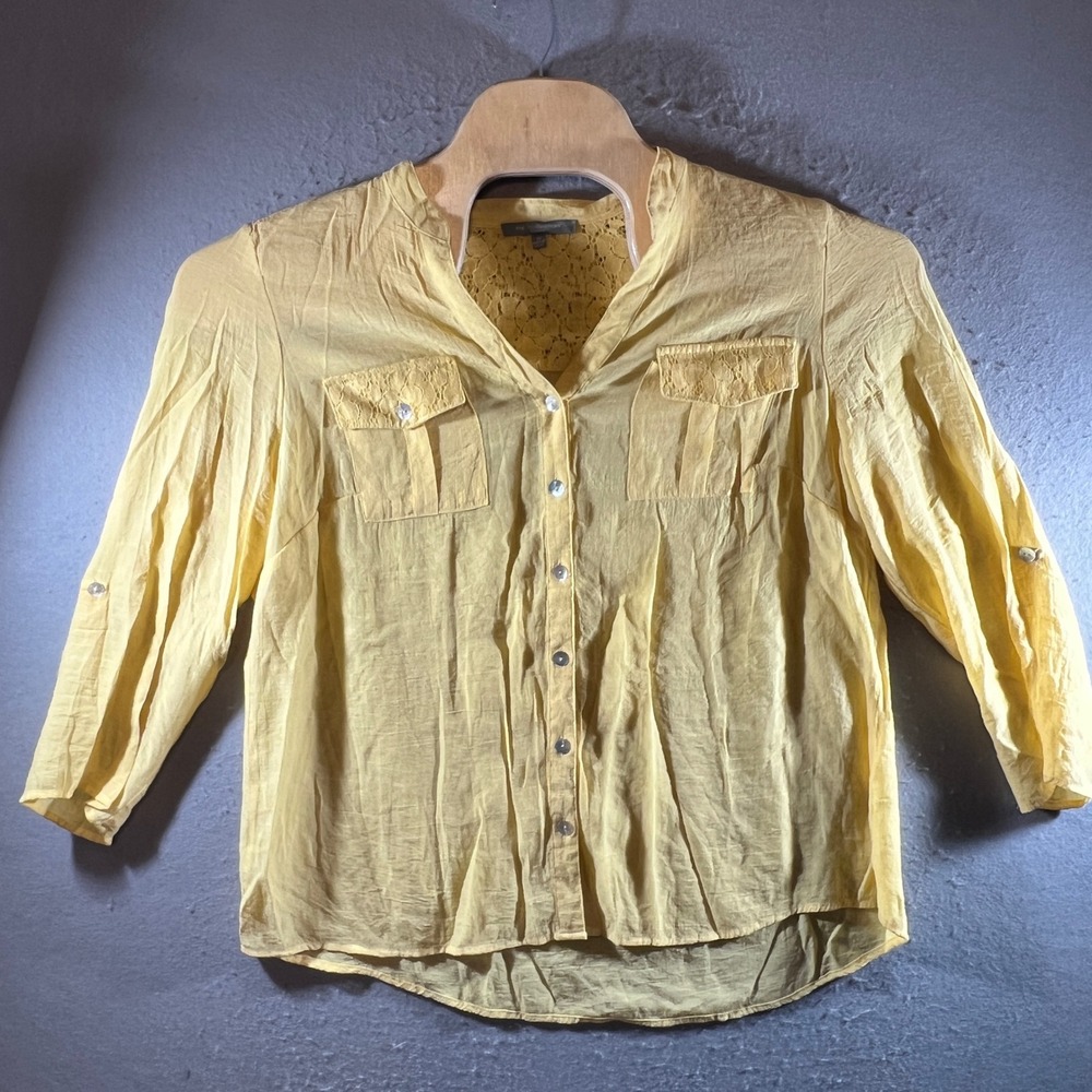 1367 | NY Collection Lace Back Roll Tab Sleeve Blouse Yellow Women‎ 1X